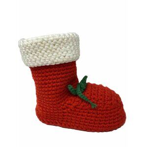 Vintage Handmade Crocheted Christmas Stocking Boot Red White Green Bootie